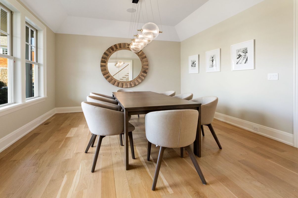Dining room, Interior, Pendant Lights, Wood Texture Flooring