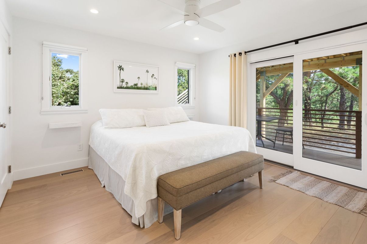 Bedroom, Interior, Recessed Lighting, Wood Texture Flooring