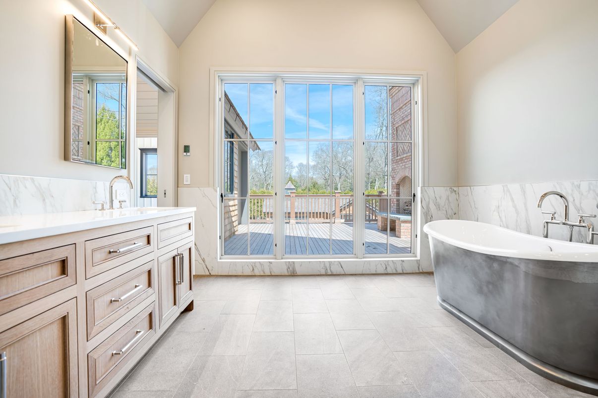 Bathroom, Dual Sink Vanities, Free Standing Baths, Interior, Marble Walls