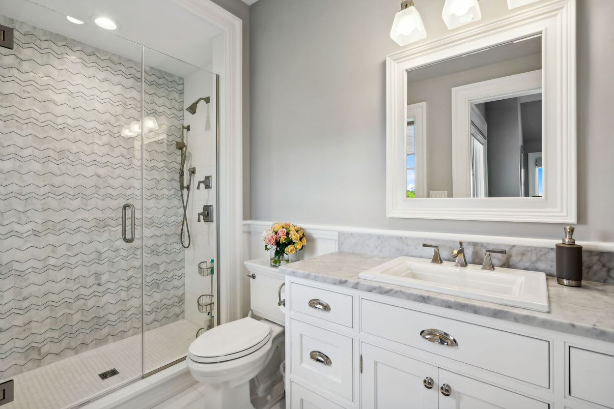 Bathroom, Glass Shower, Interior, Recessed Lighting