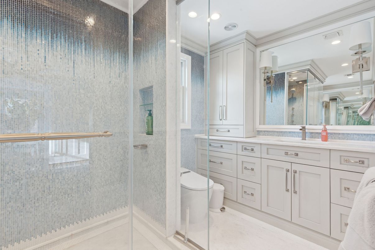 Bathroom, Glass Shower, Interior, Recessed Lighting