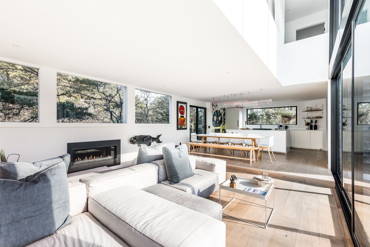 Dining room, Fireplace, Interior, Living room, Pendant Lights, Recessed Lighting