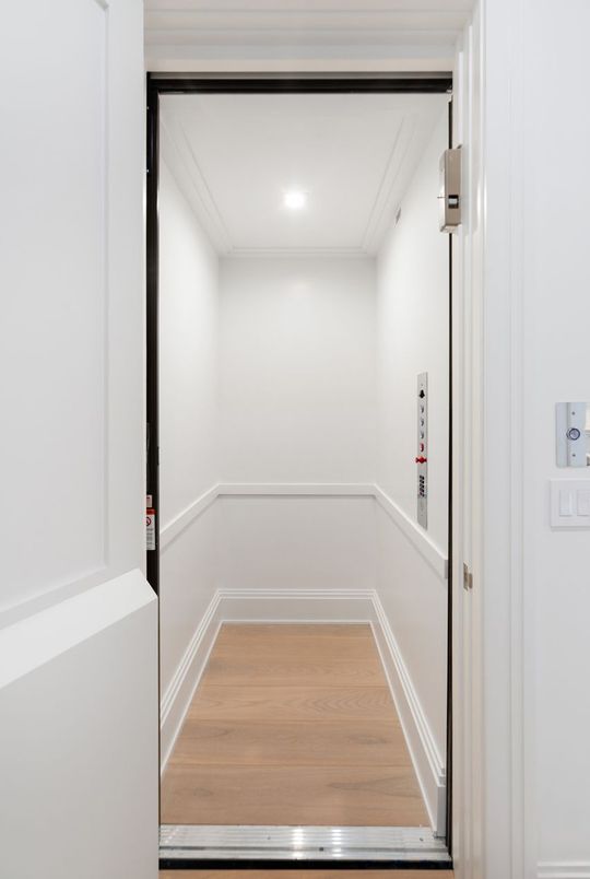 Elevator, Interior, Recessed Lighting, Wood Texture Flooring