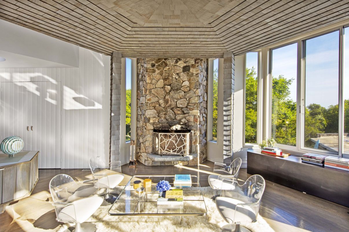 Fireplace, Interior, Living room, Stone Walls, Wood Texture Flooring