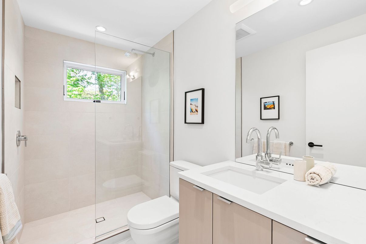 Bathroom, Glass Shower, Interior, Recessed Lighting