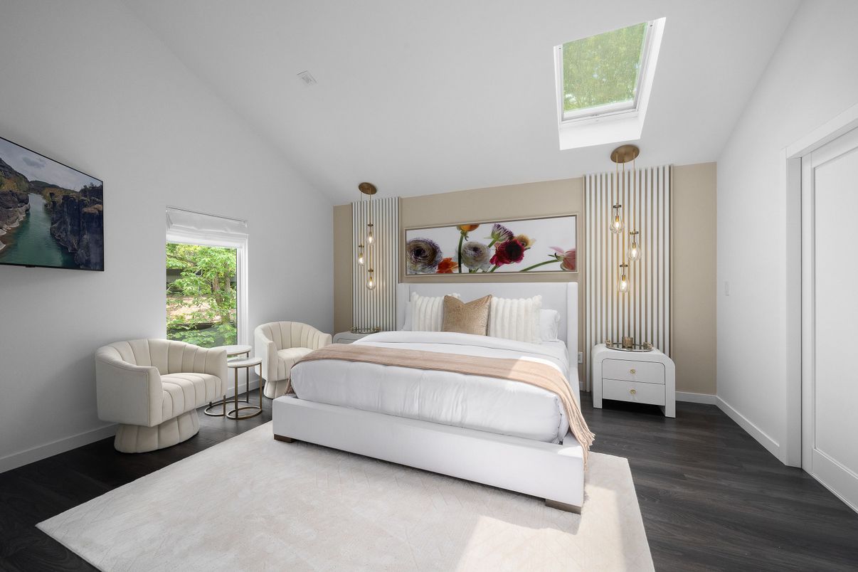 Bedroom, Interior, Pendant Lights, Wood Texture Flooring