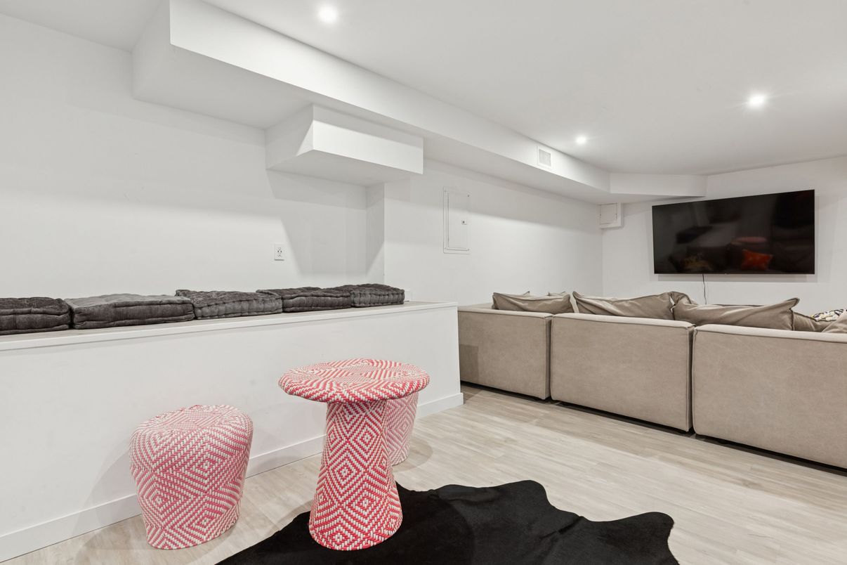 Interior, Recessed Lighting, Theatre Room, Wood Texture Flooring