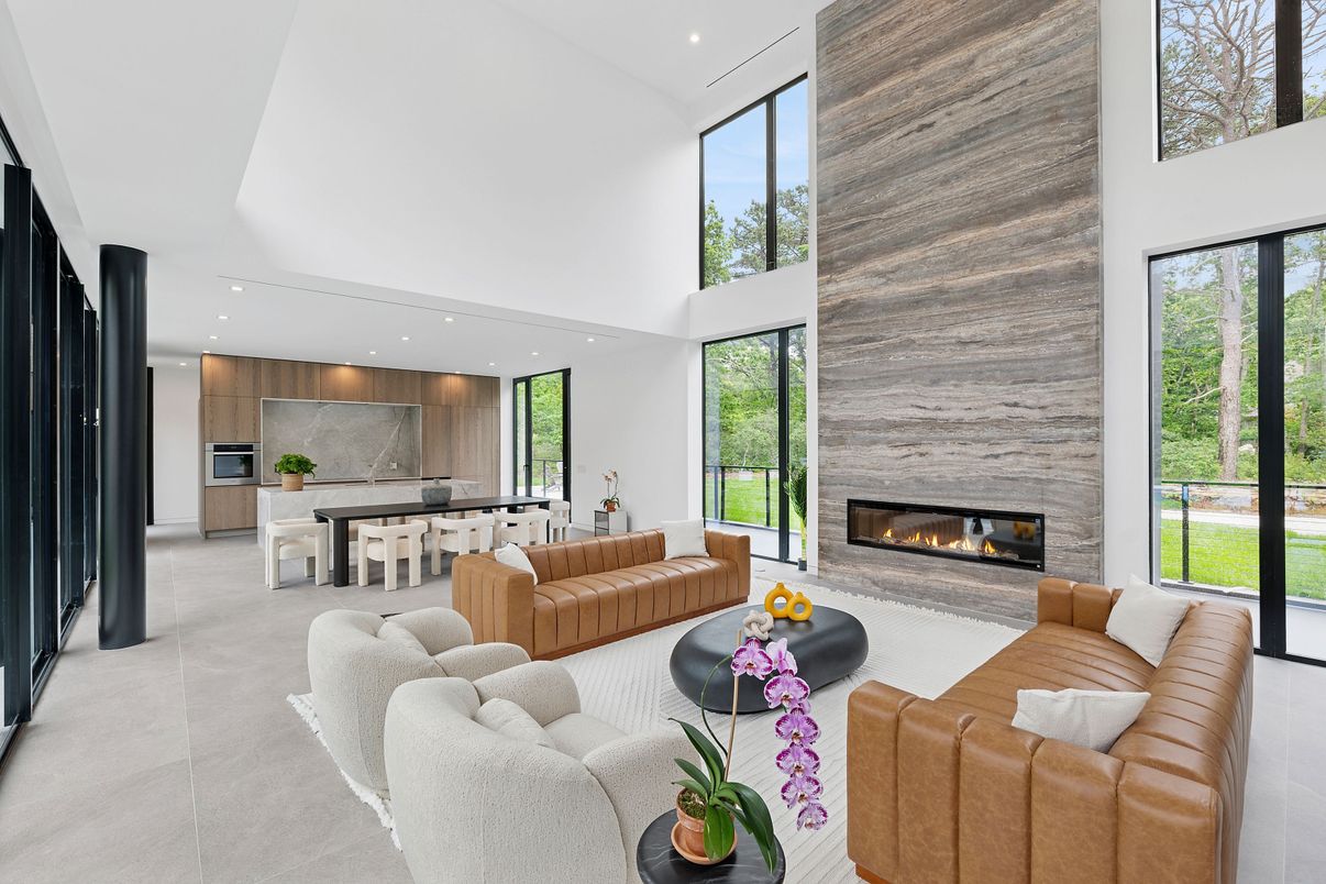 Dining room, Fireplace, Interior, Kitchen, Living room, Recessed Lighting