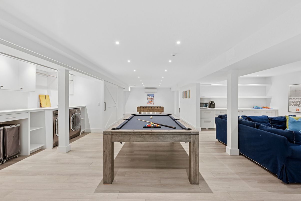 Billiard Table, Game Room, Interior, Recessed Lighting, Wood Texture Flooring