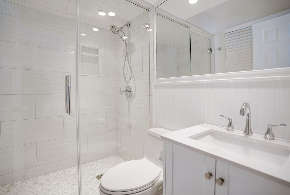 Bathroom, Glass Shower, Interior, Recessed Lighting
