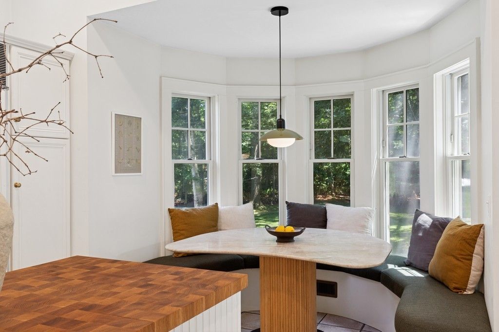 Dining room, Interior, Pendant Lights, Wood Texture Flooring