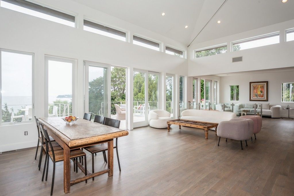 Dining room, Interior, Living room, Recessed Lighting, Water, Wood Texture Flooring