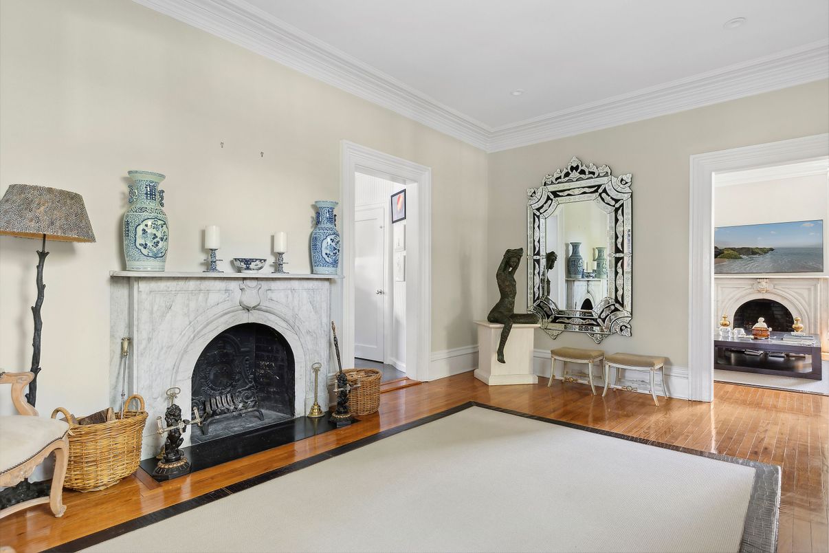 Fireplace, Interior, Recessed Lighting, Wood Texture Flooring
