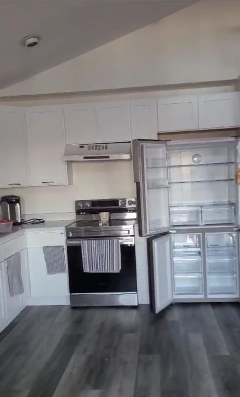 Interior, Kitchen, Stainless Steel Appliances, Wood Texture Flooring
