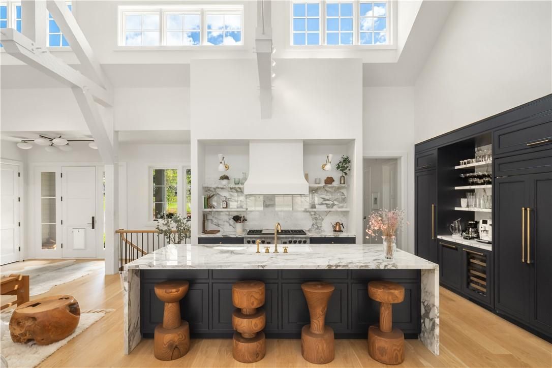 Interior, Kitchen, Marble Walls, Wood Texture Flooring