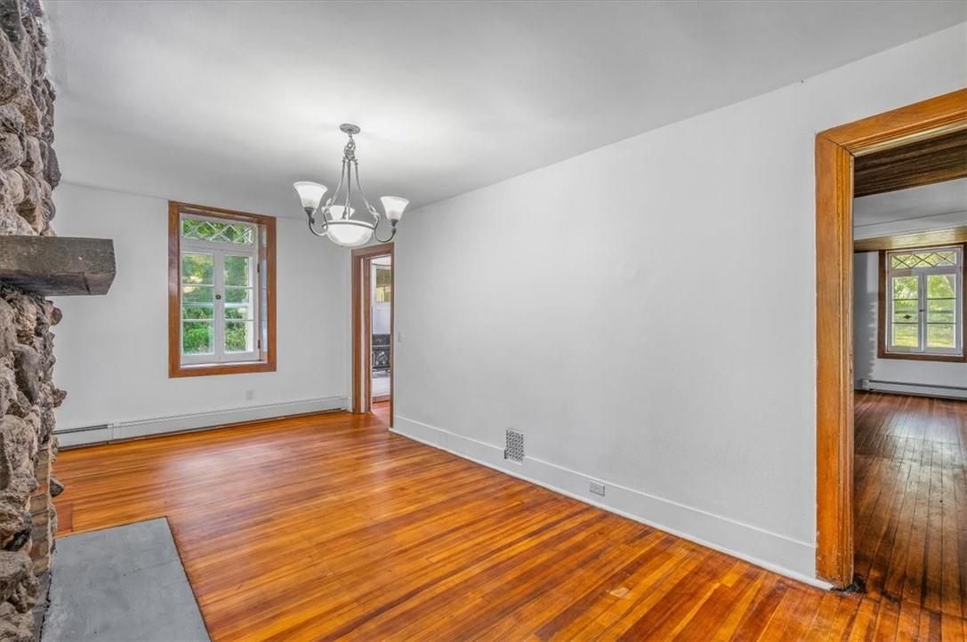 Chandelier, Empty room, Fireplace, Interior, Wood Texture Flooring