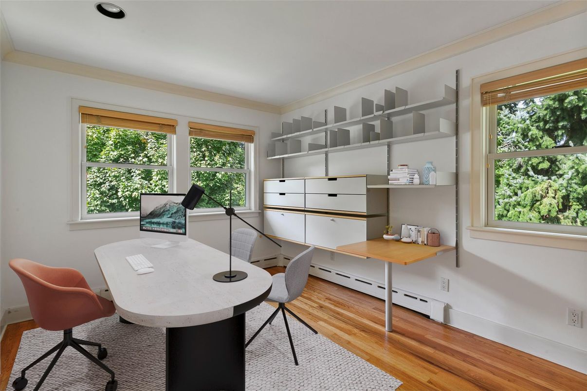 Home Office, Interior, Recessed Lighting, Wood Texture Flooring