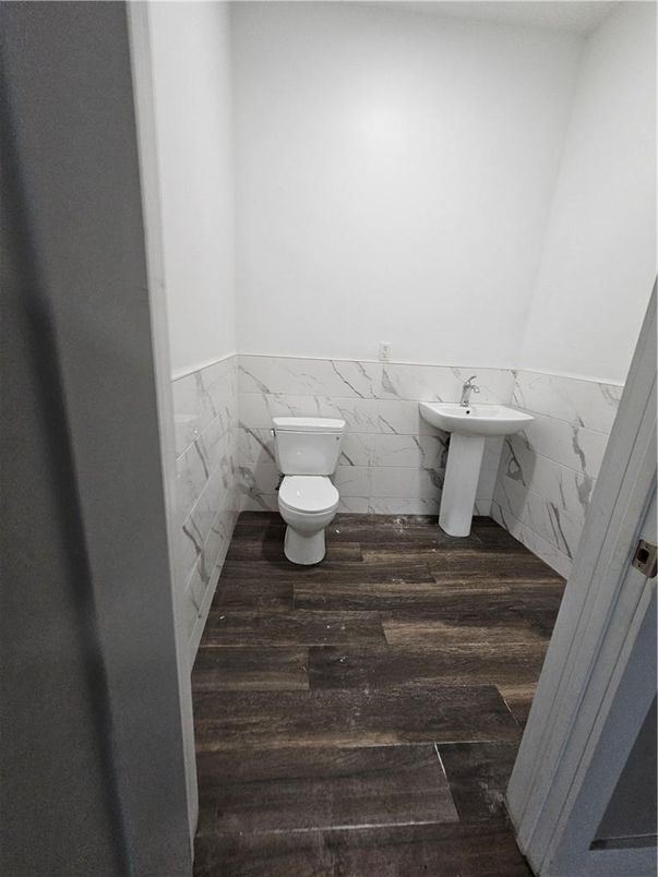 Bathroom, Interior, Marble Walls, Wood Texture Flooring
