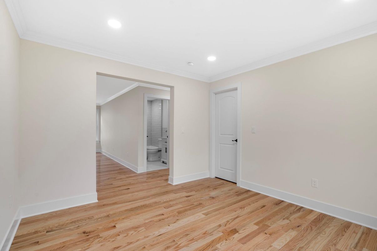 Bathroom, Empty room, Interior, Recessed Lighting, Wood Texture Flooring