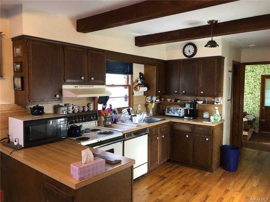 Interior, Kitchen, Pendant Lights, Wooden Beams, Wood Texture Flooring
