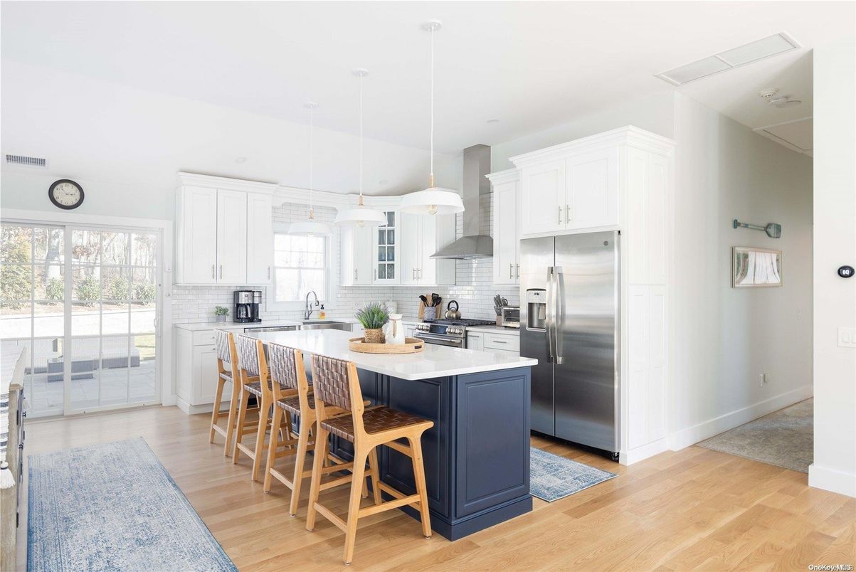 Interior, Kitchen, Pendant Lights, Stainless Steel Appliances, Wood Texture Flooring