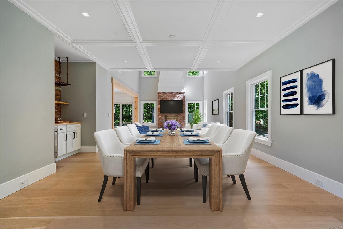 Dining room, Interior, Recessed Lighting, Wood Texture Flooring