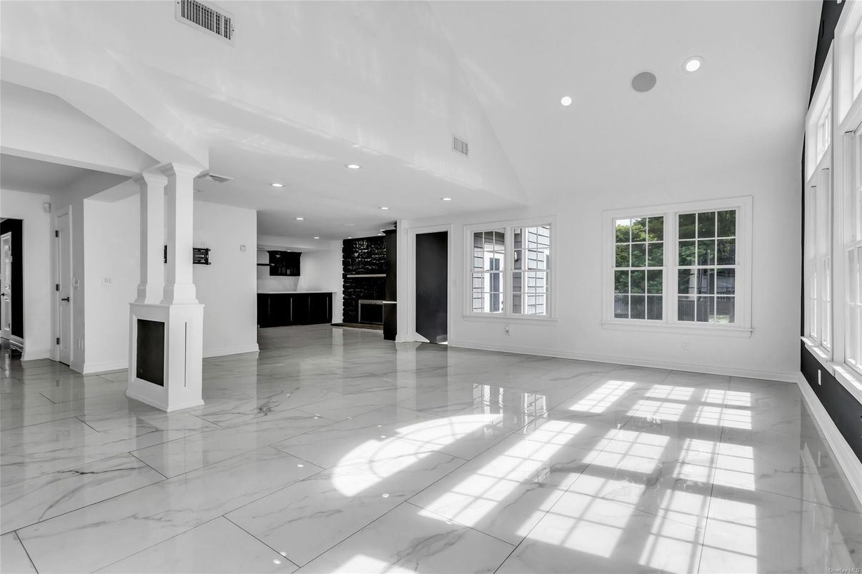 Empty room, Fireplace, Interior, Marble, Recessed Lighting