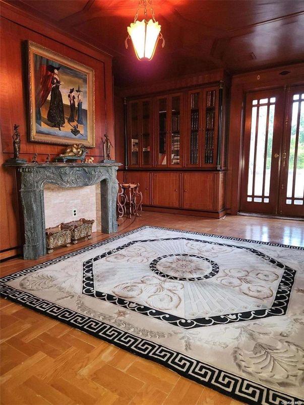 Fireplace, Interior, Pendant Lights, Wood Texture Flooring