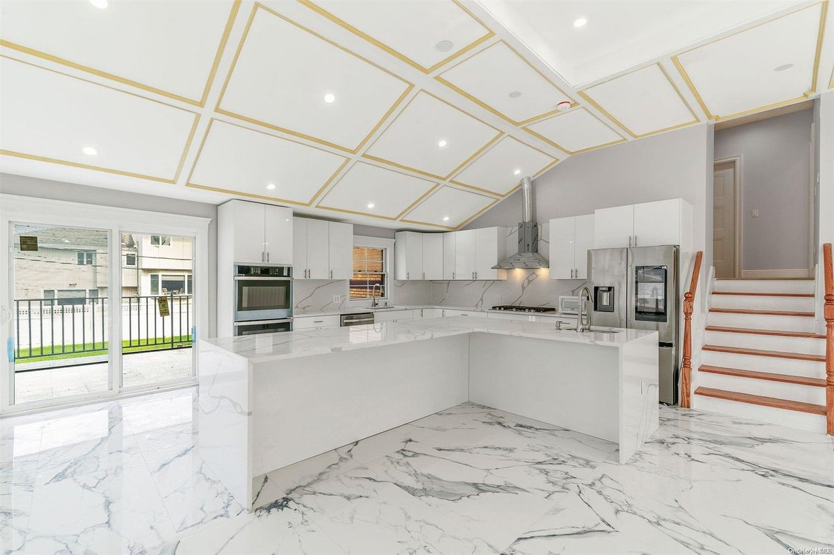 Interior, Kitchen, Marble, Recessed Lighting, Stainless Steel Appliances