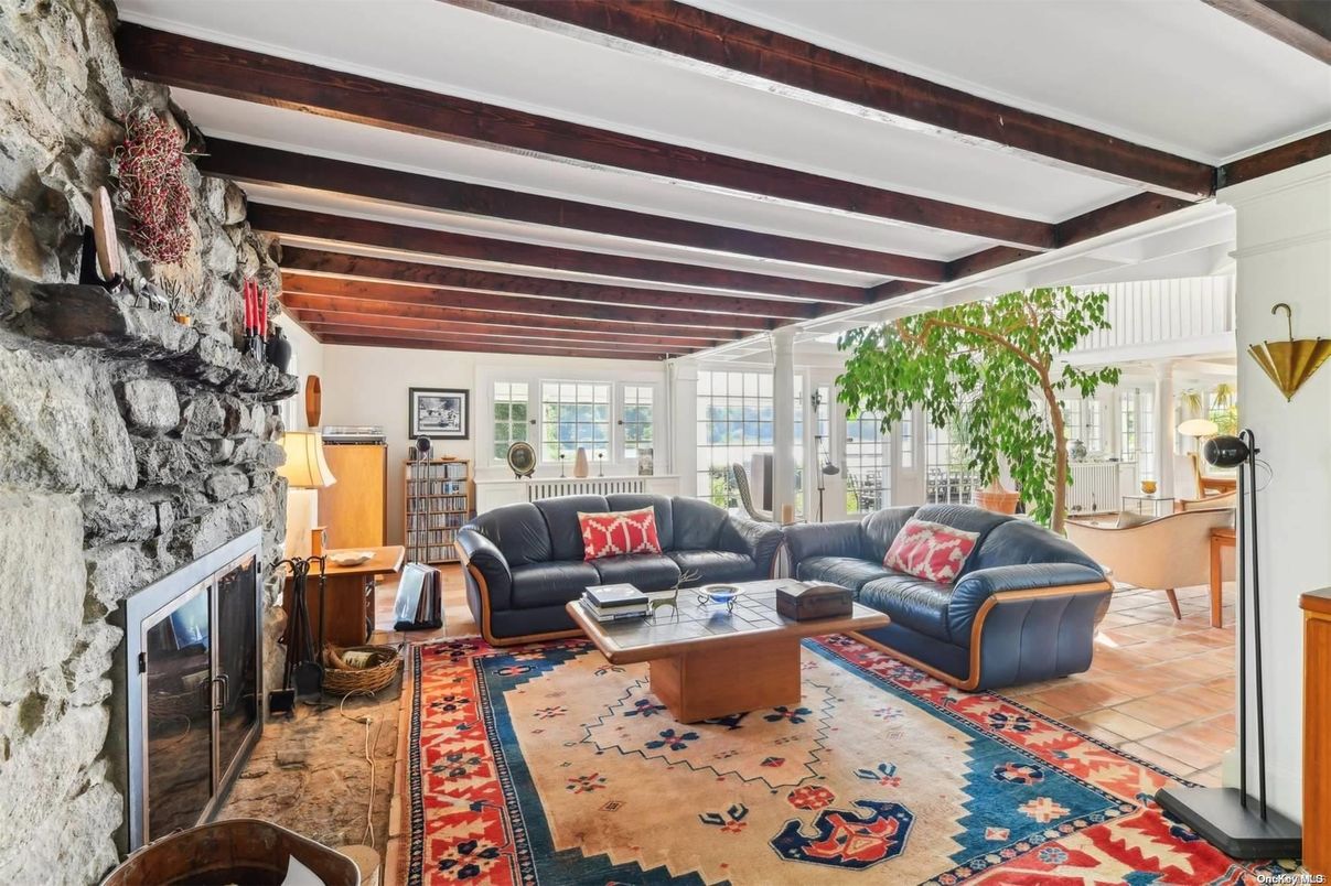 Fireplace, Interior, Living room, Stone Walls, Wooden Beams