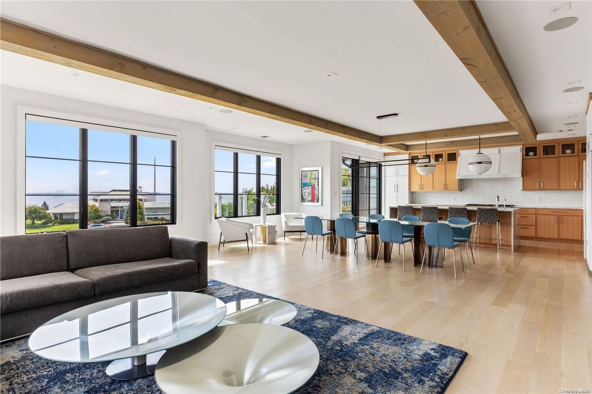 Dining room, Interior, Kitchen, Living room, Pendant Lights, Recessed Lighting, Wooden Beams, Wood Texture Flooring