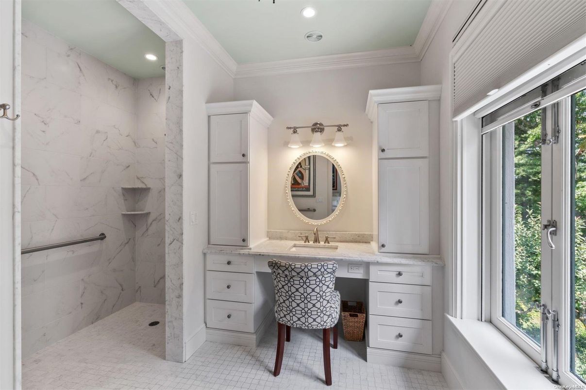 Bathroom, Interior, Marble Walls, Recessed Lighting