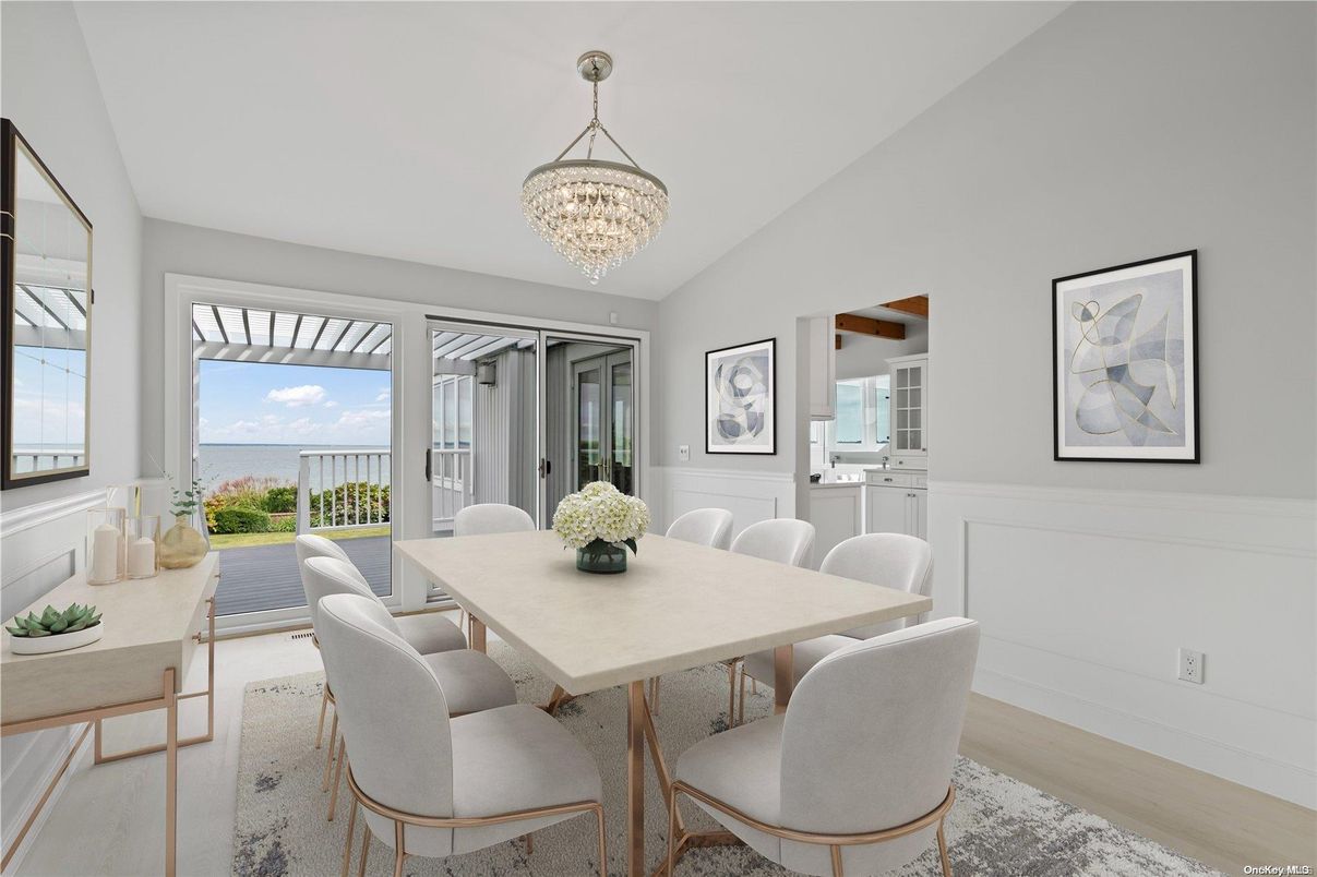 Chandelier, Dining room, Interior, Water, Wood Texture Flooring