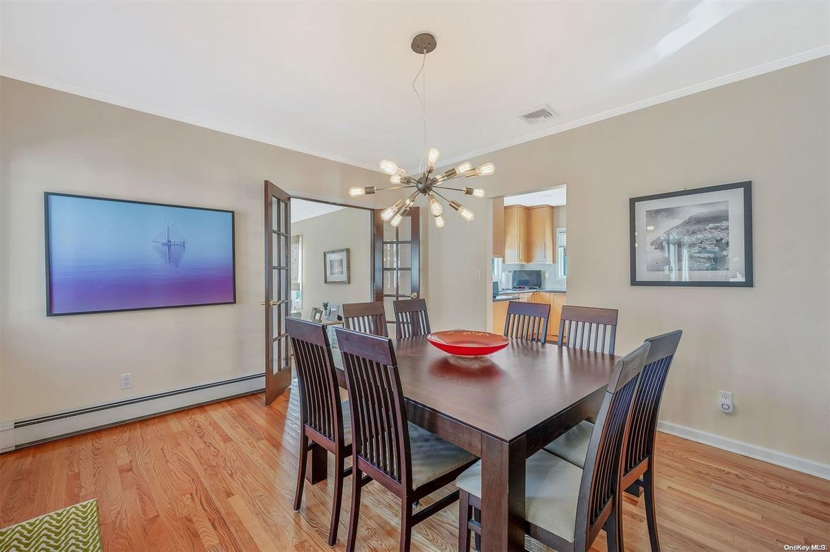 Dining room, Interior, Pendant Lights, Wood Texture Flooring