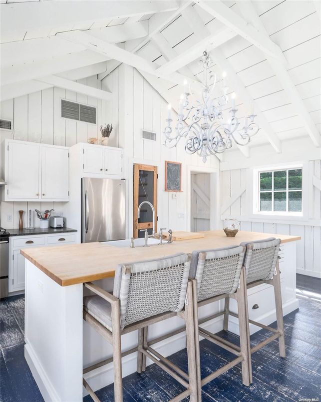 Chandelier, Interior, Kitchen, Stainless Steel Appliances, Wood Texture Flooring
