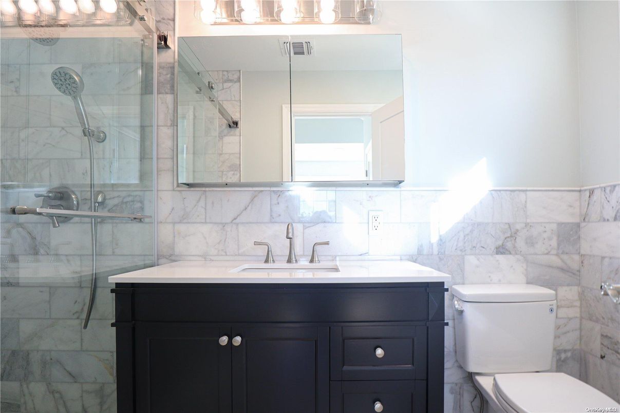 Bathroom, Glass Shower, Interior, Marble Walls
