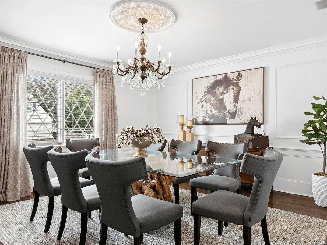 Chandelier, Dining room, Interior, Wood Texture Flooring