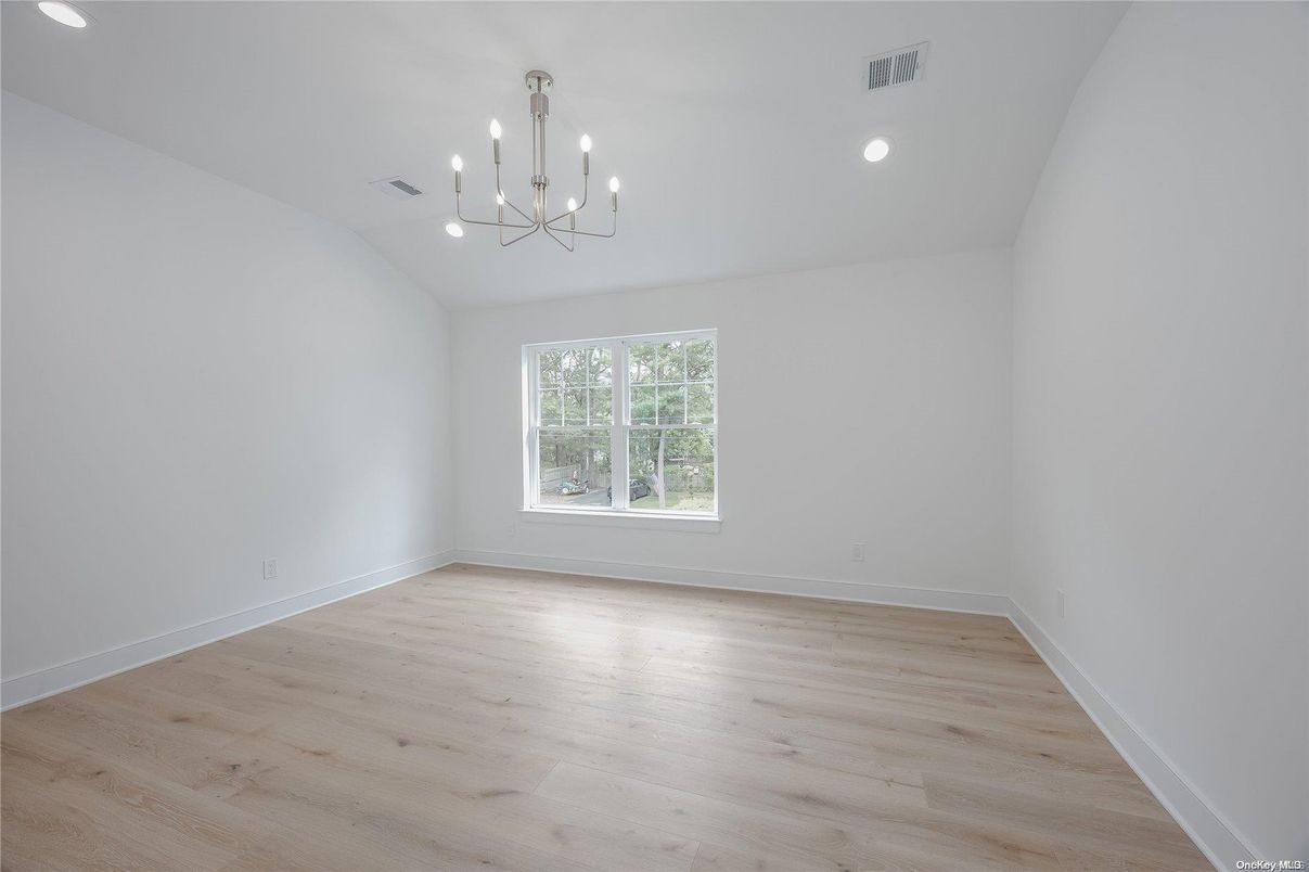 Empty room, Interior, Pendant Lights, Recessed Lighting, Wood Texture Flooring