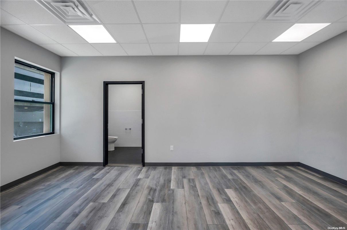Bathroom, Empty room, Interior, Recessed Lighting, Wood Texture Flooring
