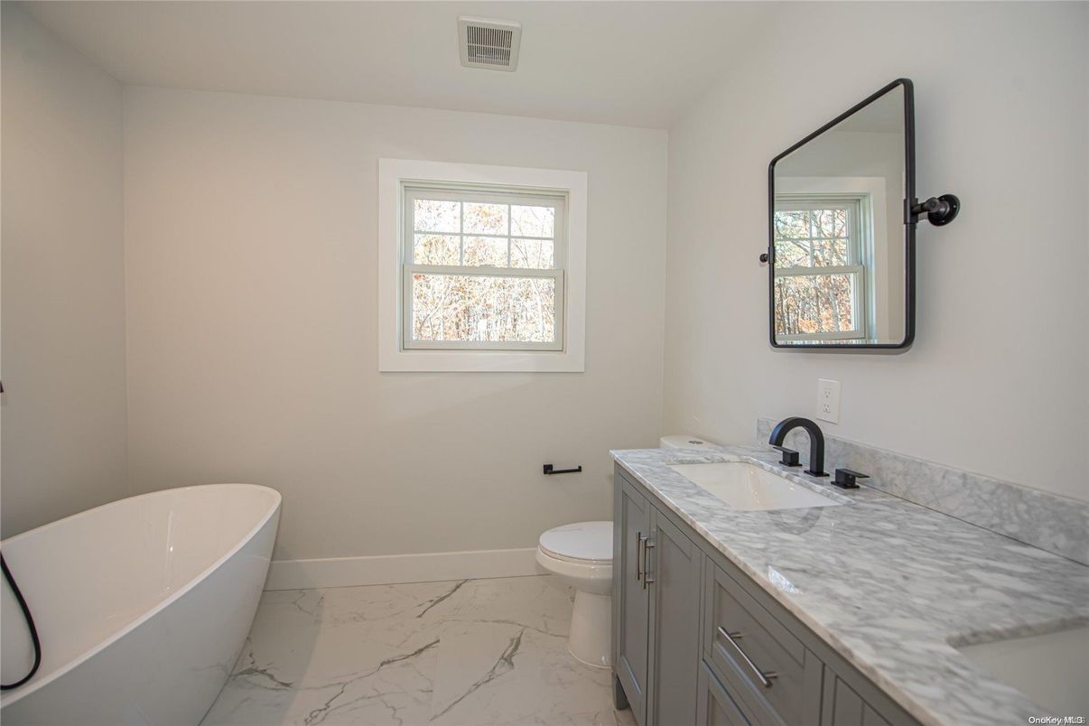 Bathroom, Dual Sink Vanities, Free Standing Baths, Interior, Marble