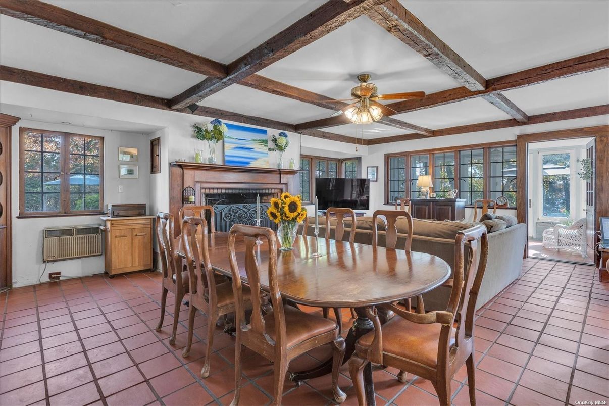 Dining room, Fireplace, Interior, Living room, Wooden Beams