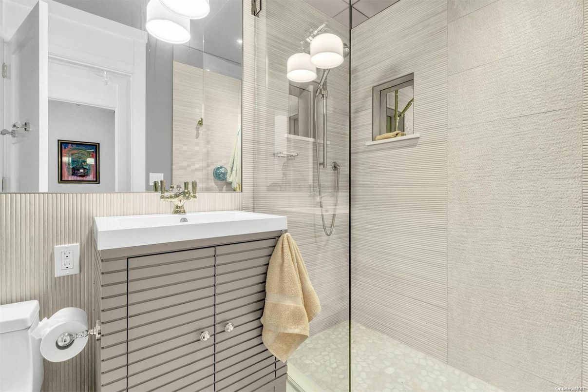 Bathroom, Glass Shower, Interior, Pendant Lights