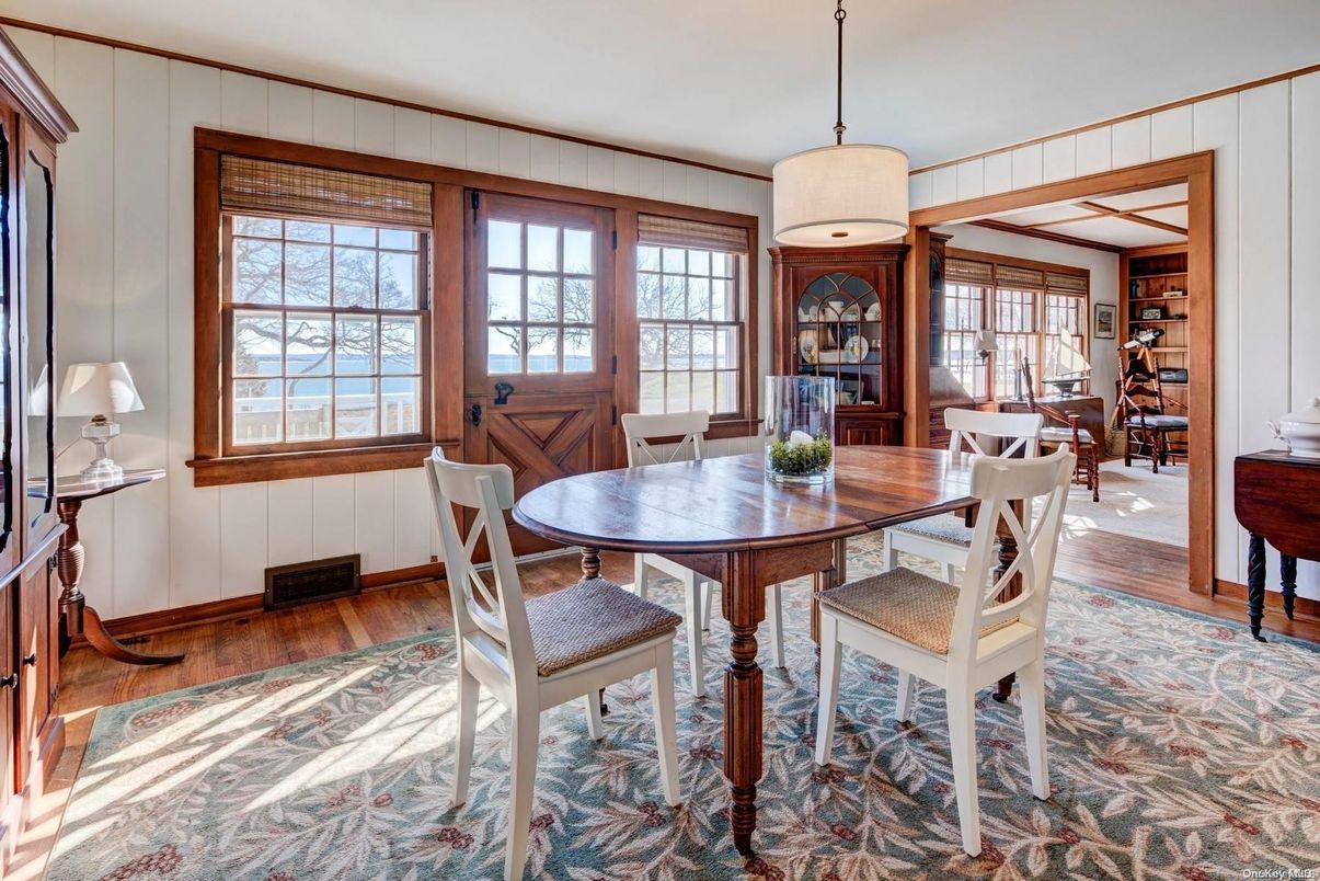 Dining room, Interior, Pendant Lights, Wood Texture Flooring