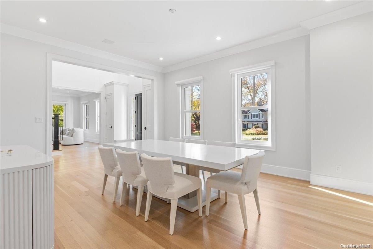 Dining room, Interior, Recessed Lighting, Wood Texture Flooring