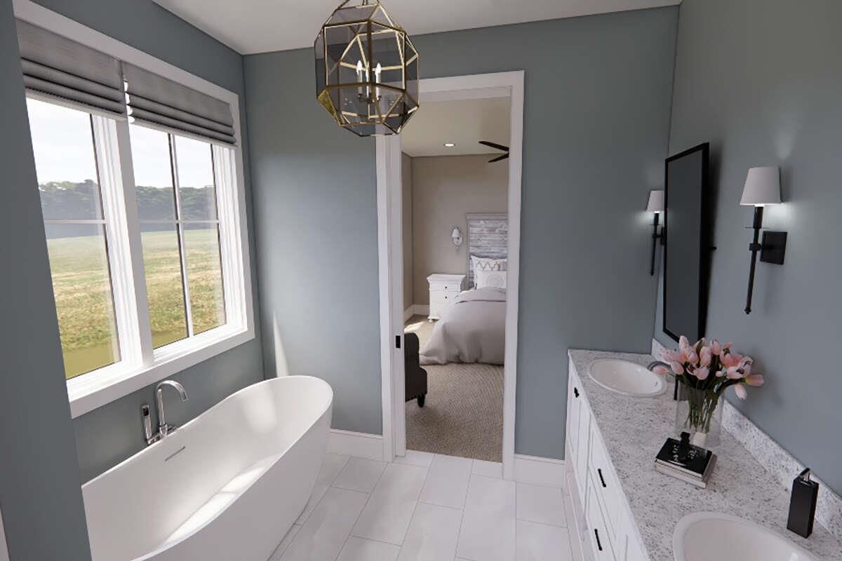 Bathroom, Dual Sink Vanities, Free Standing Baths, Interior, Recessed Lighting
