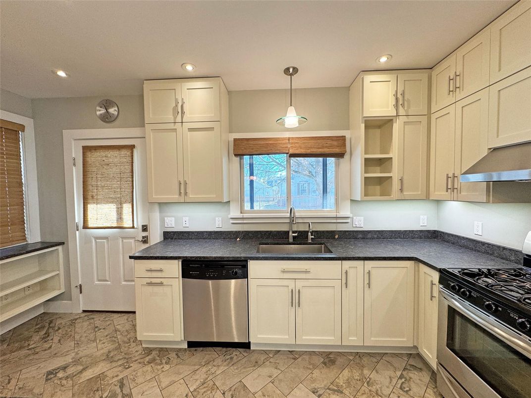 Interior, Kitchen, Marble, Pendant Lights, Recessed Lighting, Stainless Steel Appliances