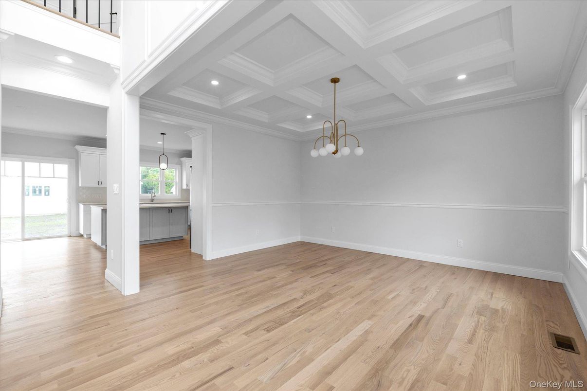 Empty room, Interior, Pendant Lights, Recessed Lighting, Wood Texture Flooring