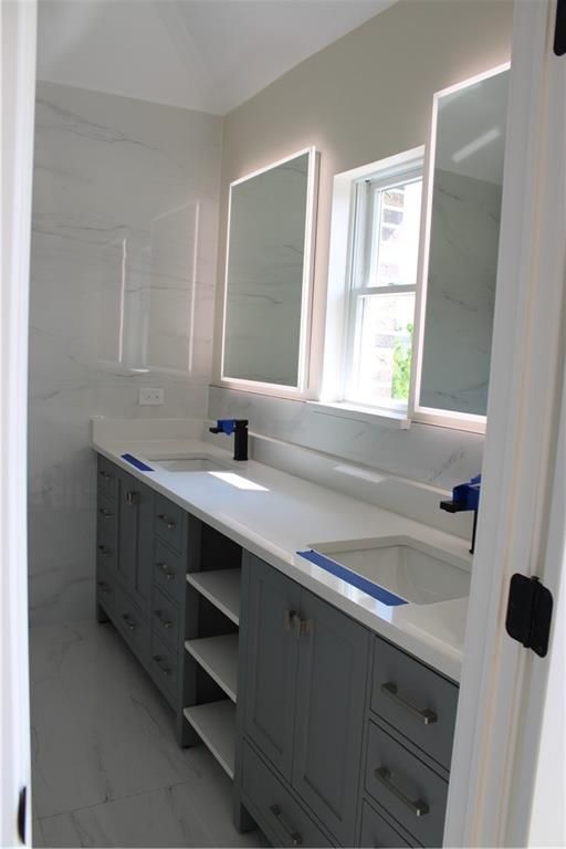 Bathroom, Dual Sink Vanities, Interior, Marble, Marble Walls
