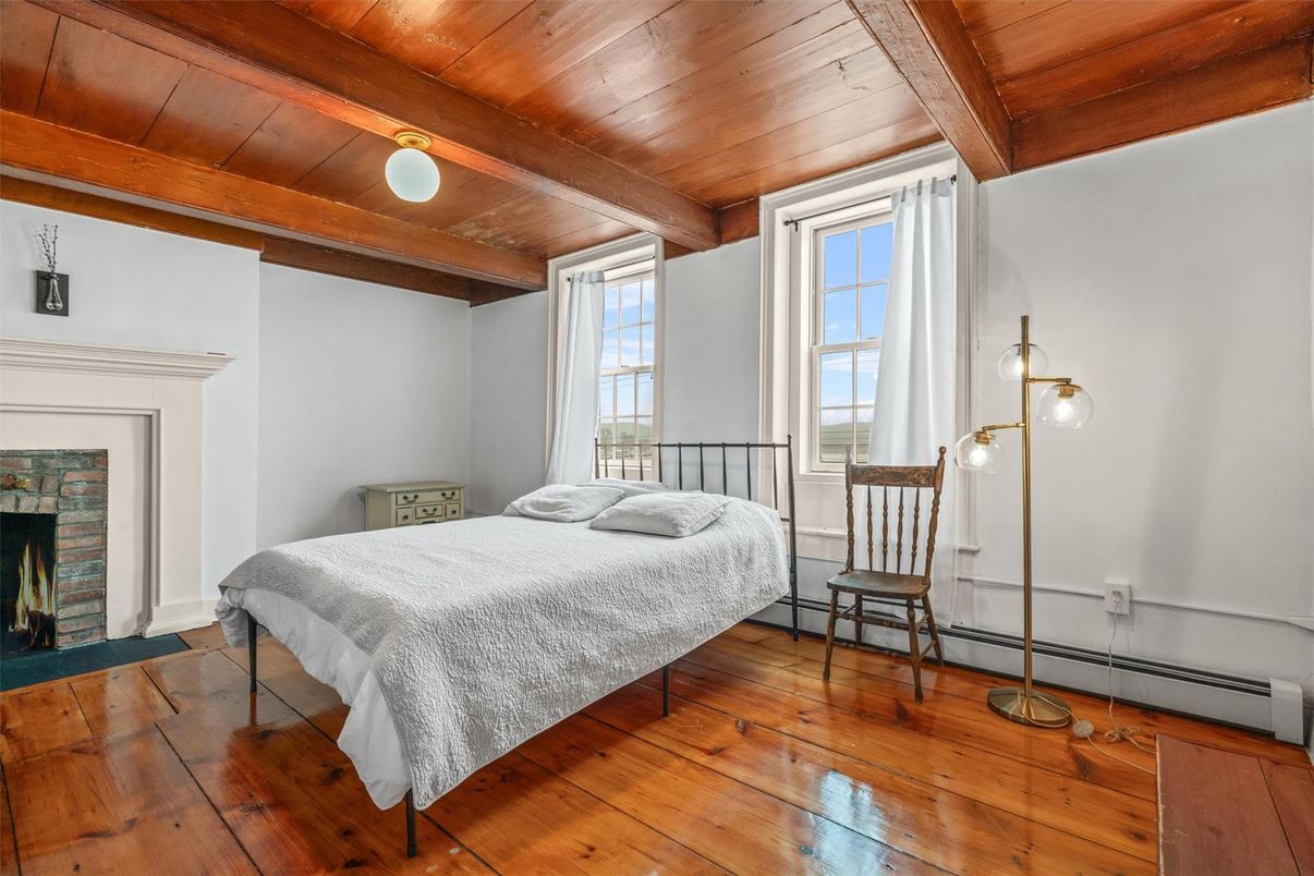 Bedroom, Fireplace, Interior, Wooden Beams, Wooden Ceilings, Wood Texture Flooring