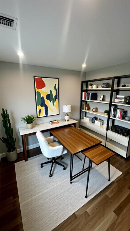 Home Office, Interior, Recessed Lighting, Wood Texture Flooring
